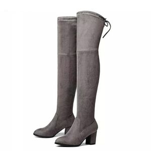 over the knee grey boots